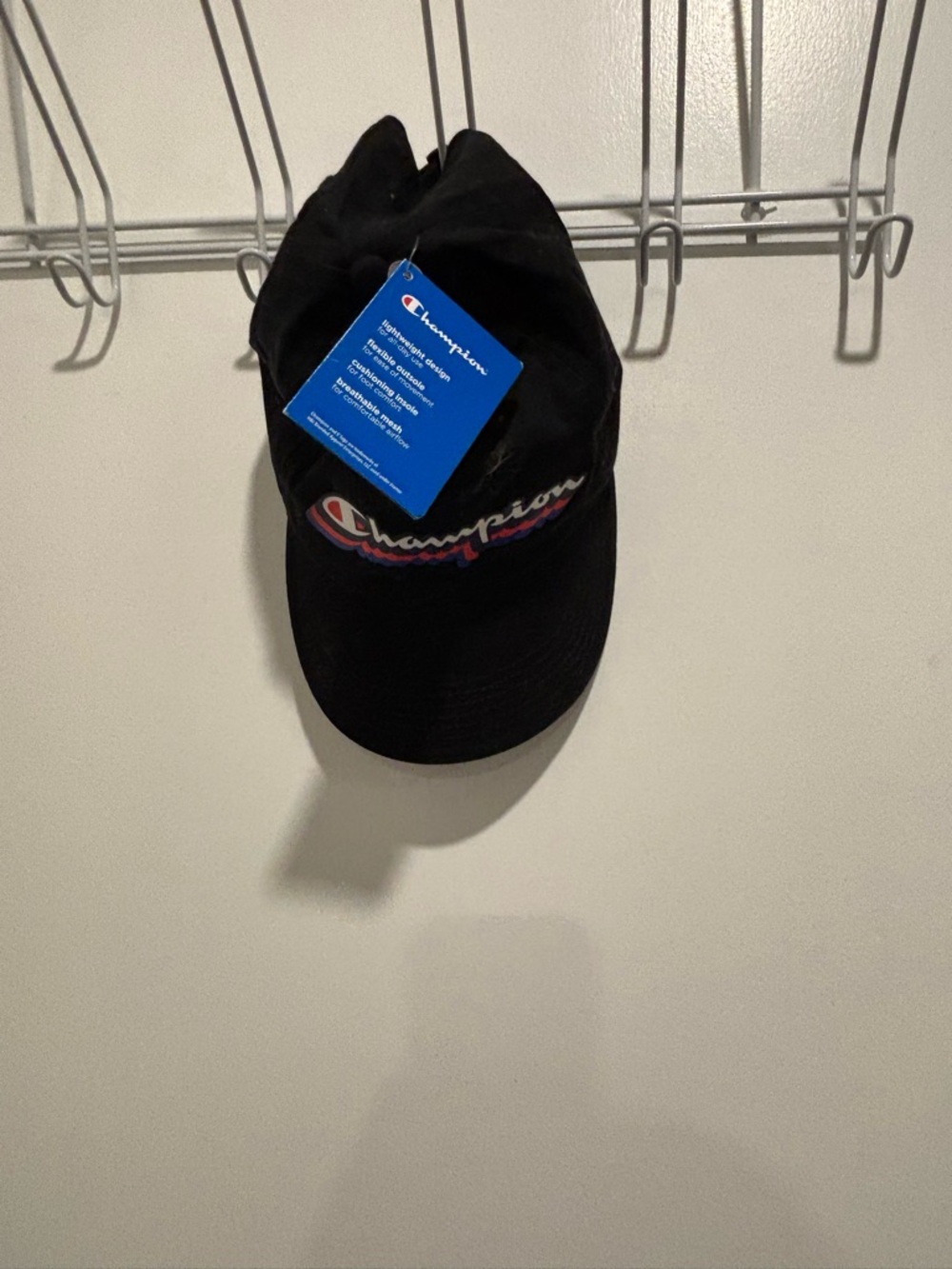 Champion Black Cap with Red and White Script Logo